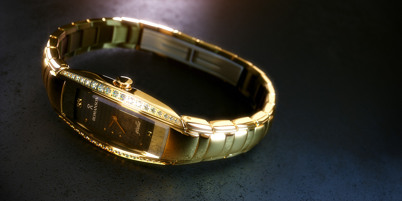 romanson model jewelry wrist watch Advertising  3D vray gold diamond  brand