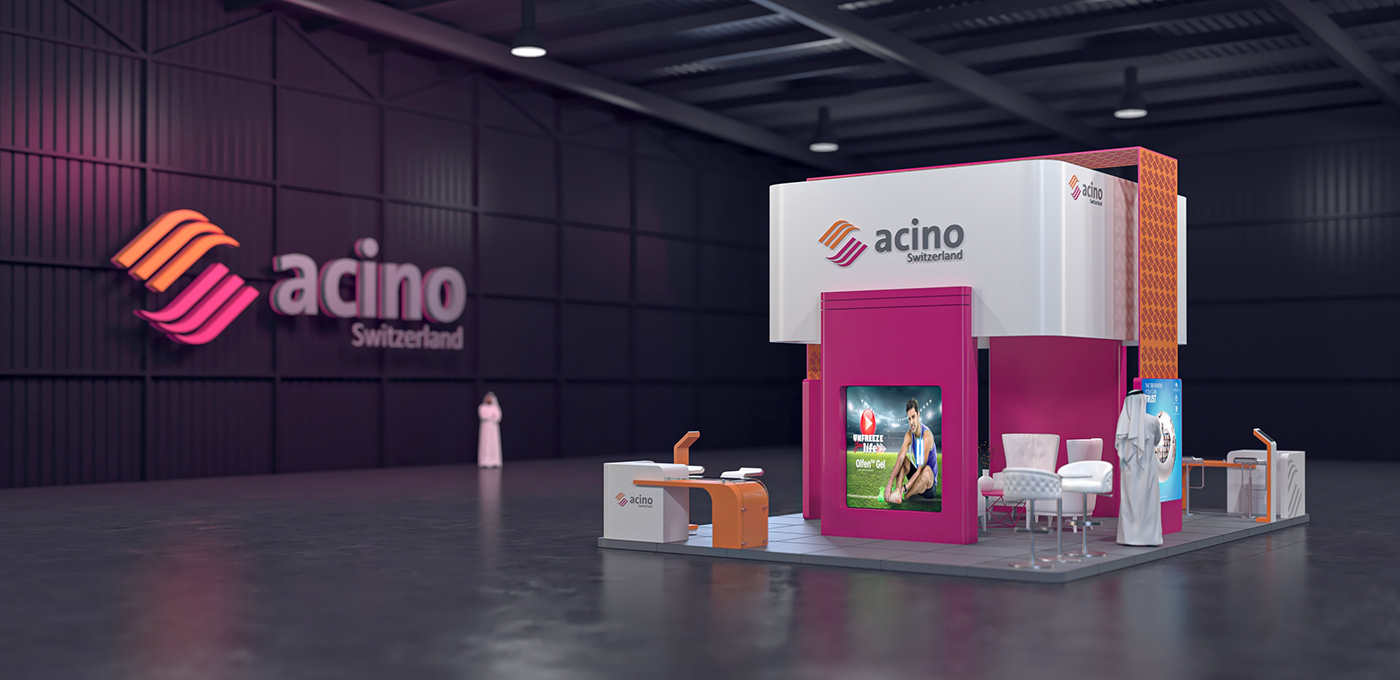 Exhibition Design  stand design booth design 3D Render architecture interior design  visualization Acino Booth Pharma