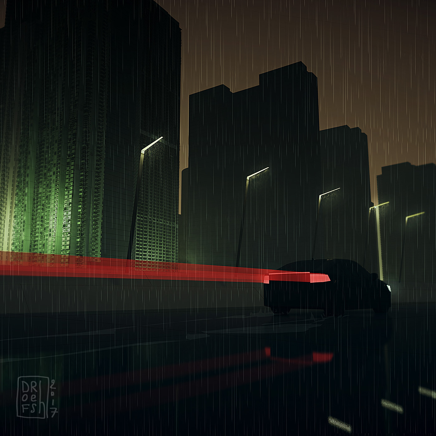 city town building suburb projects rain night gloomy Cyberpunk depressing