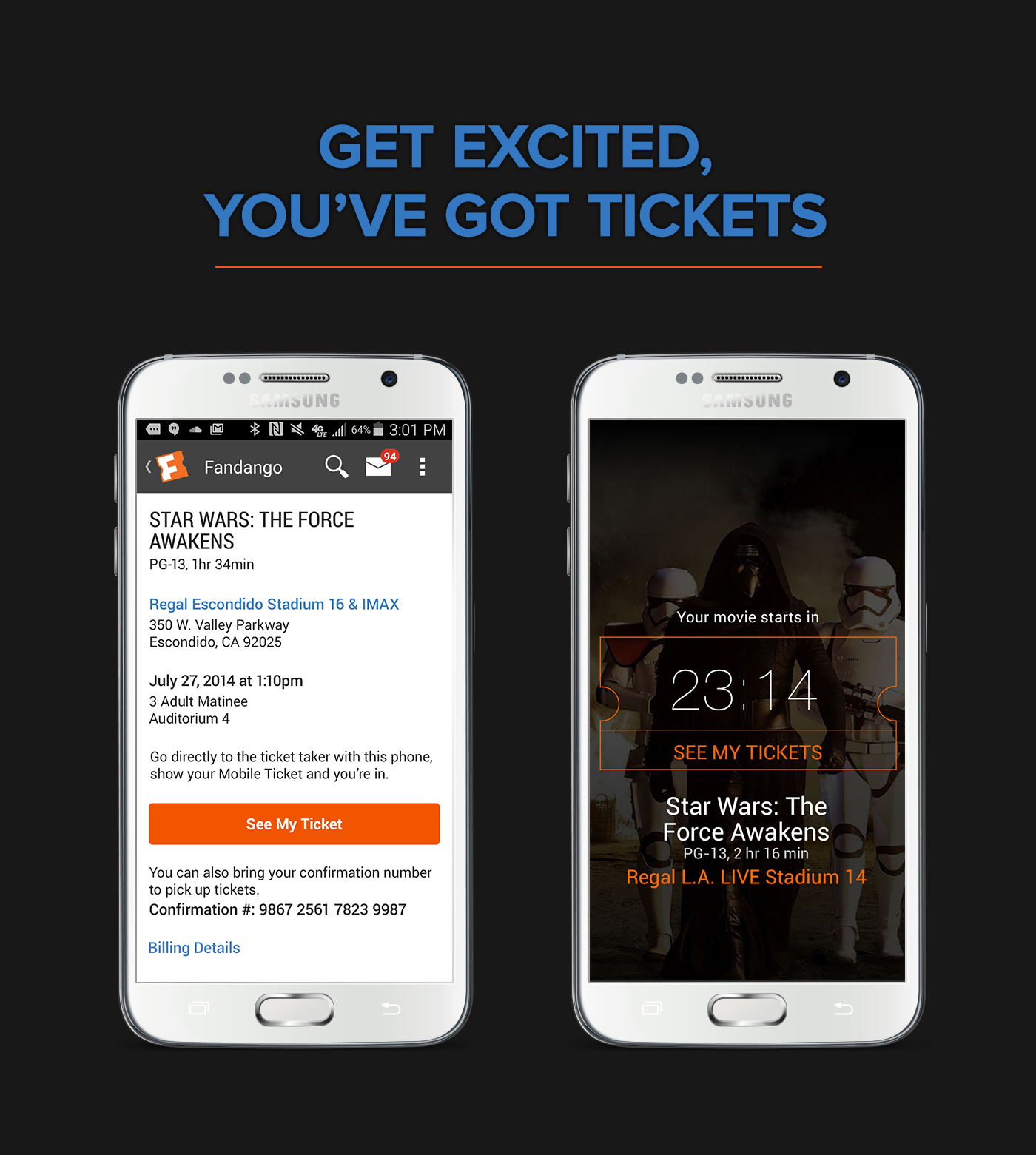 android Movies commerce tickets app star wars handset