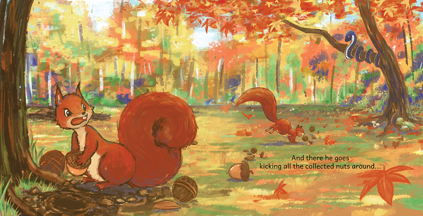 children's book children illustration Digital Art  ILLUSTRATION  artwork kidlitart Picture book kidlit fable squirrels