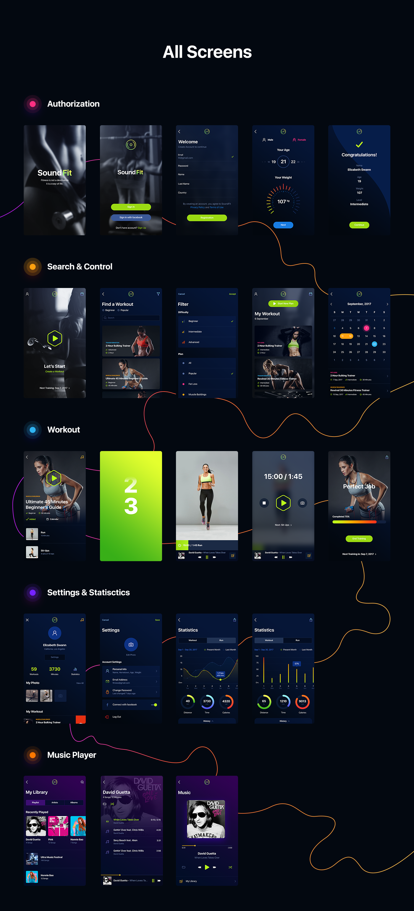 fitness UI ux app FIT training music player workout gym