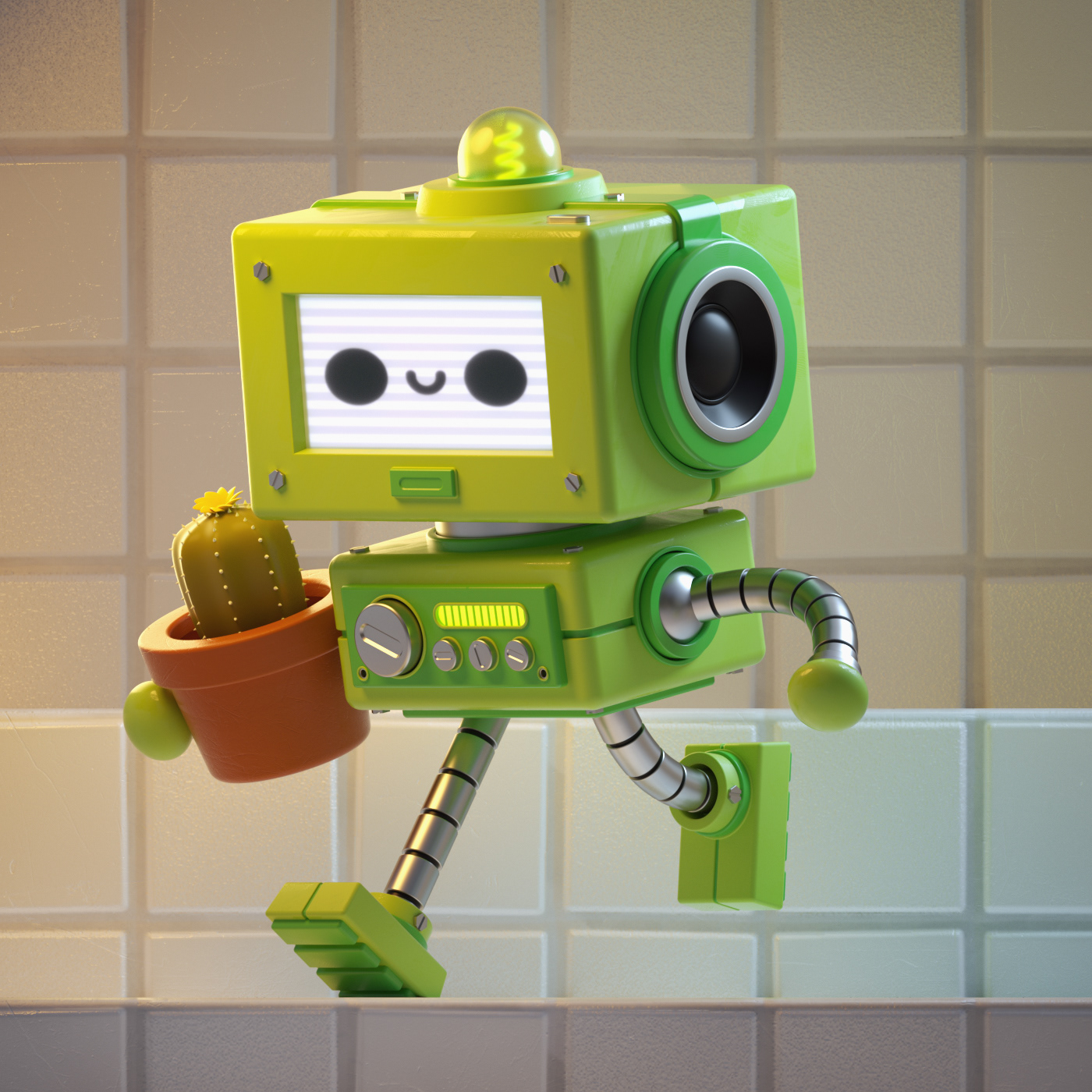 3D ILLUSTRATION  characterdesign robot 2D Character 3dcharacter 3dmodel garden colorful