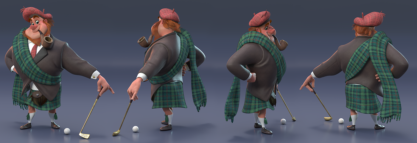 nessie scotland kilt disney macfroogle Character 3D digital color ILLUSTRATION 