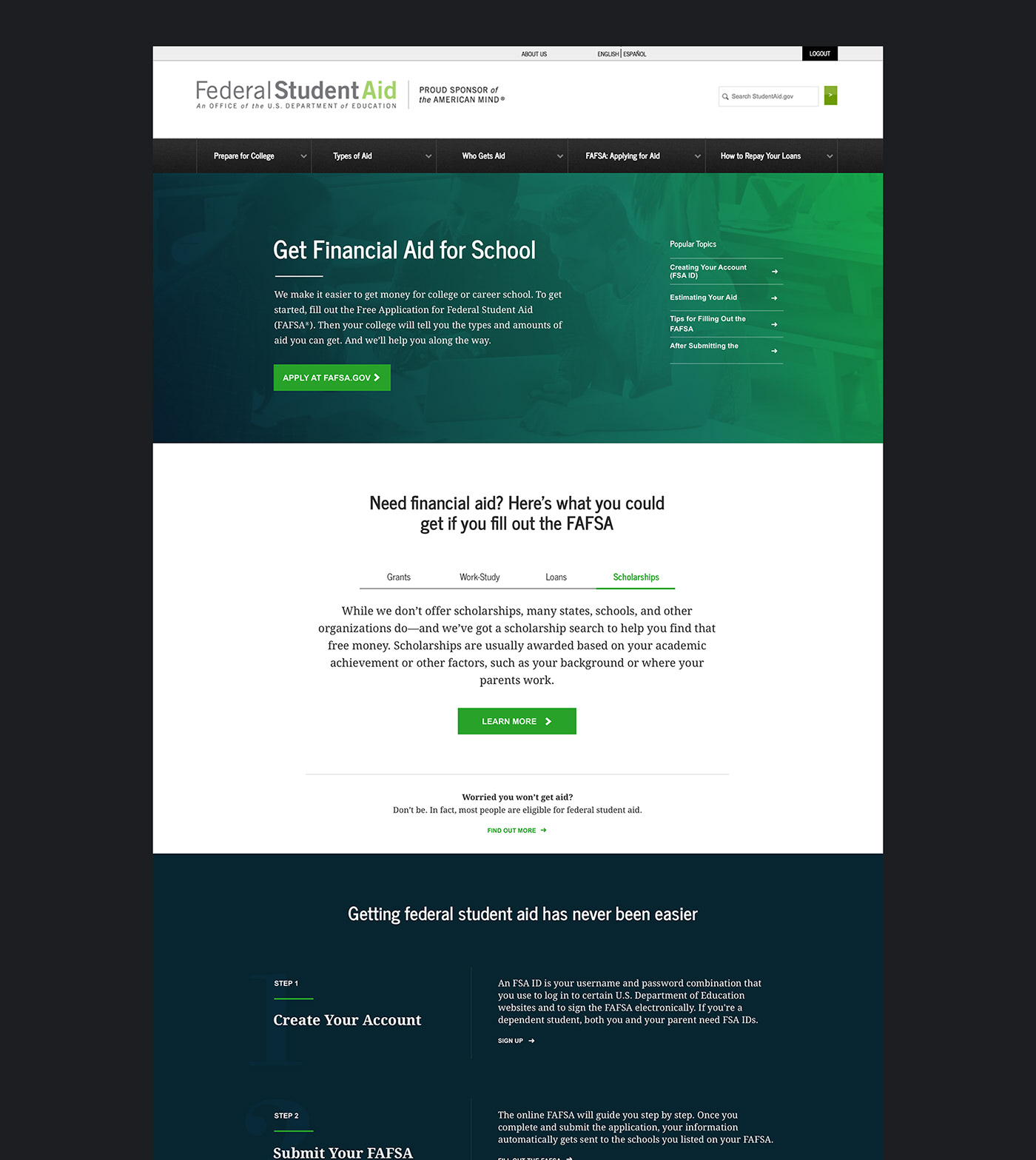 financial aid student aid loans grants Web Design  Students parents Federal Government