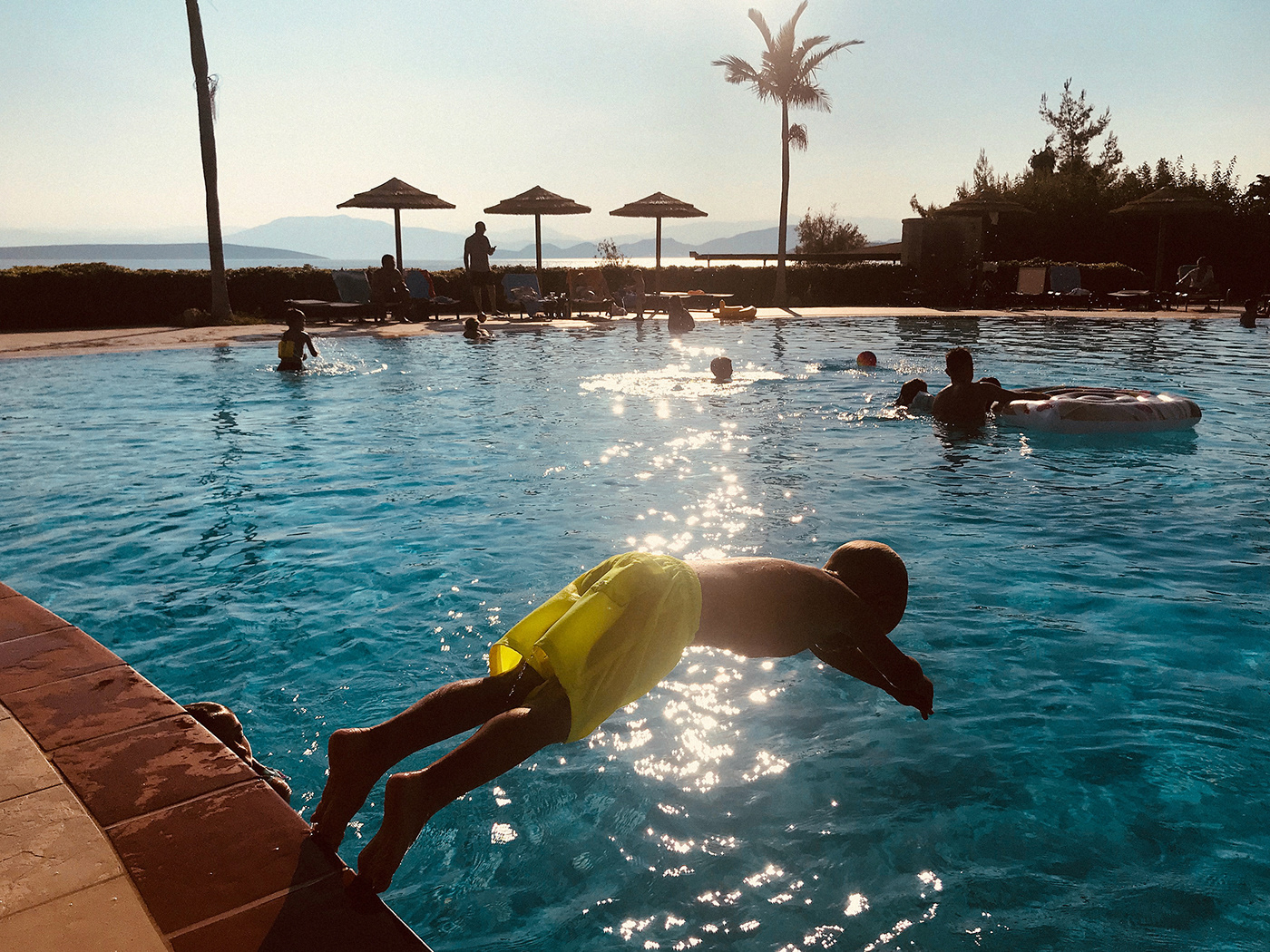iphone Pool swimming children kids jumping holidays Greece have fun fashion swim sunset