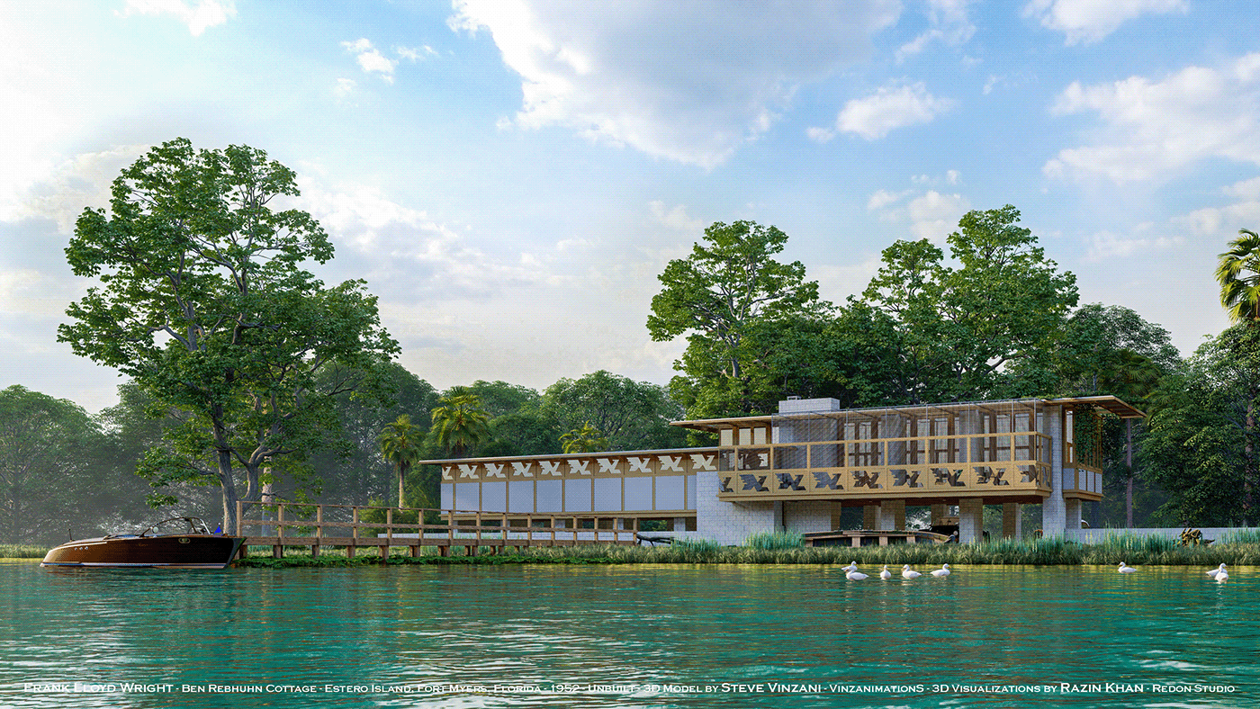Frank Lloyd Wright architecture visualization archviz 3D CGI Render exterior interior design  modern
