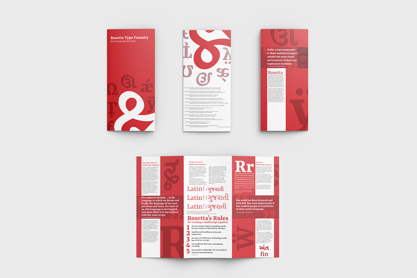 Case Study rosetta type trifold flyer print design  typography   brochure student multiscript