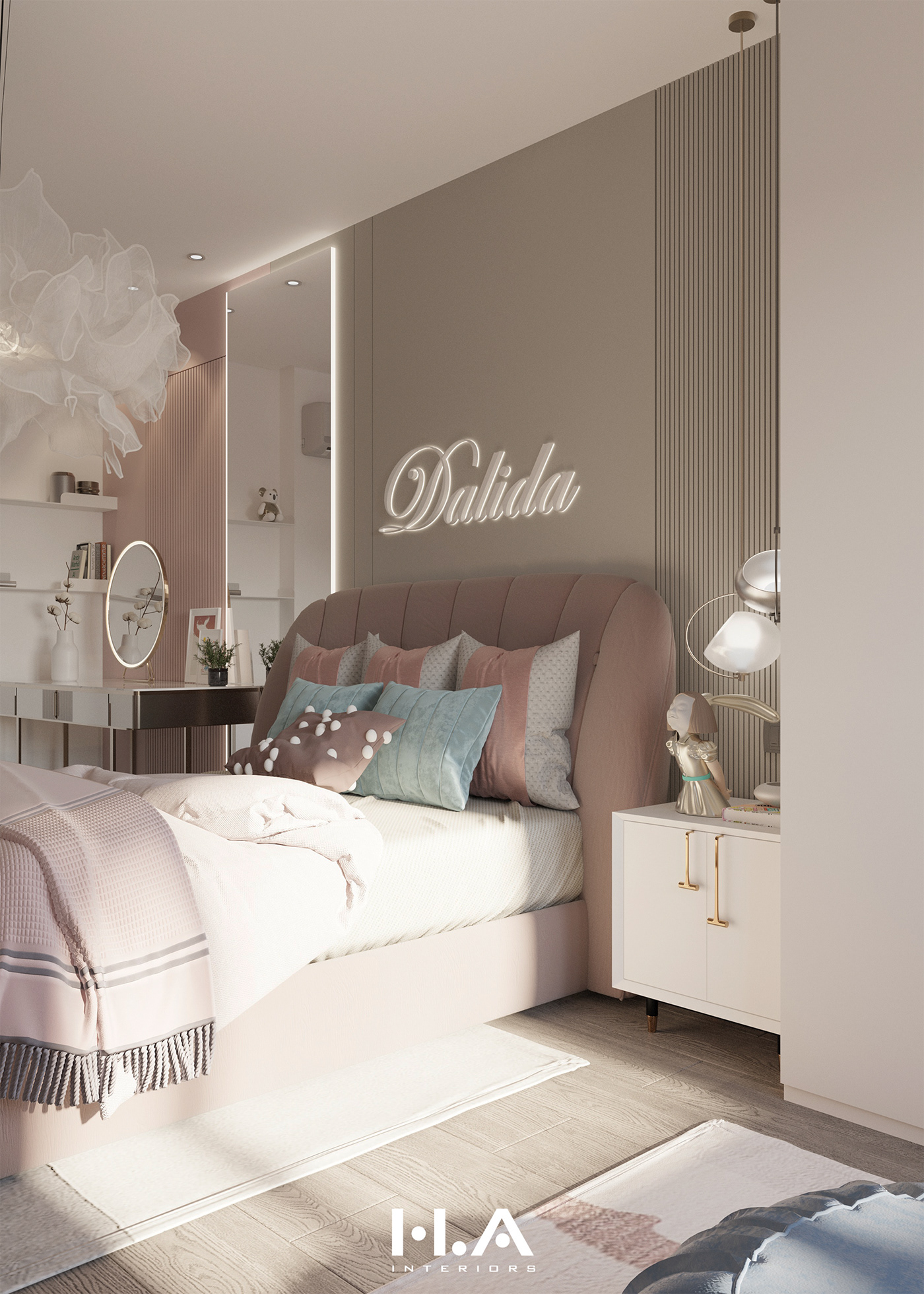 3D 3ds max interior design  Girl bedroom pink corona Interior Architecture visualization modern