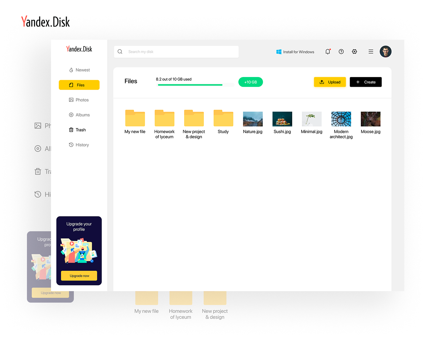 clean cloud minimalistic modern redesign system UI Website yandex disk storage