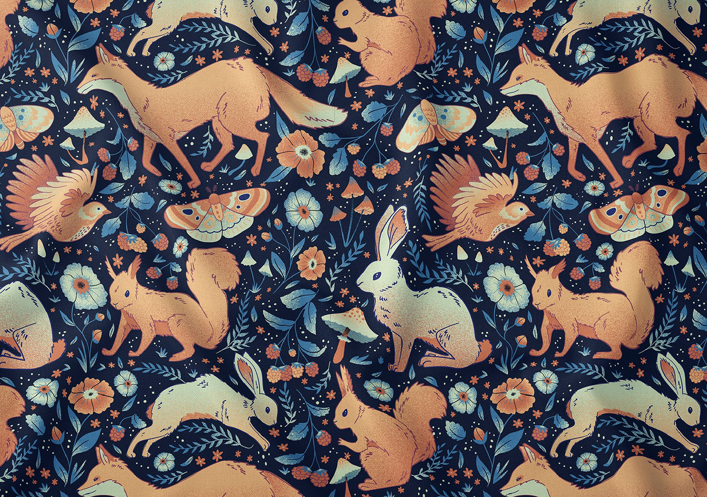 adobe illustrator animals FOX ILLUSTRATION  pattern pattern design  squirell surface design Surface Pattern textile design 