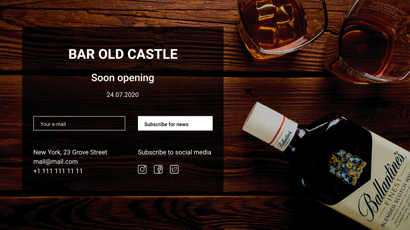 landing page site bar pub soon Opening business social network subscribe