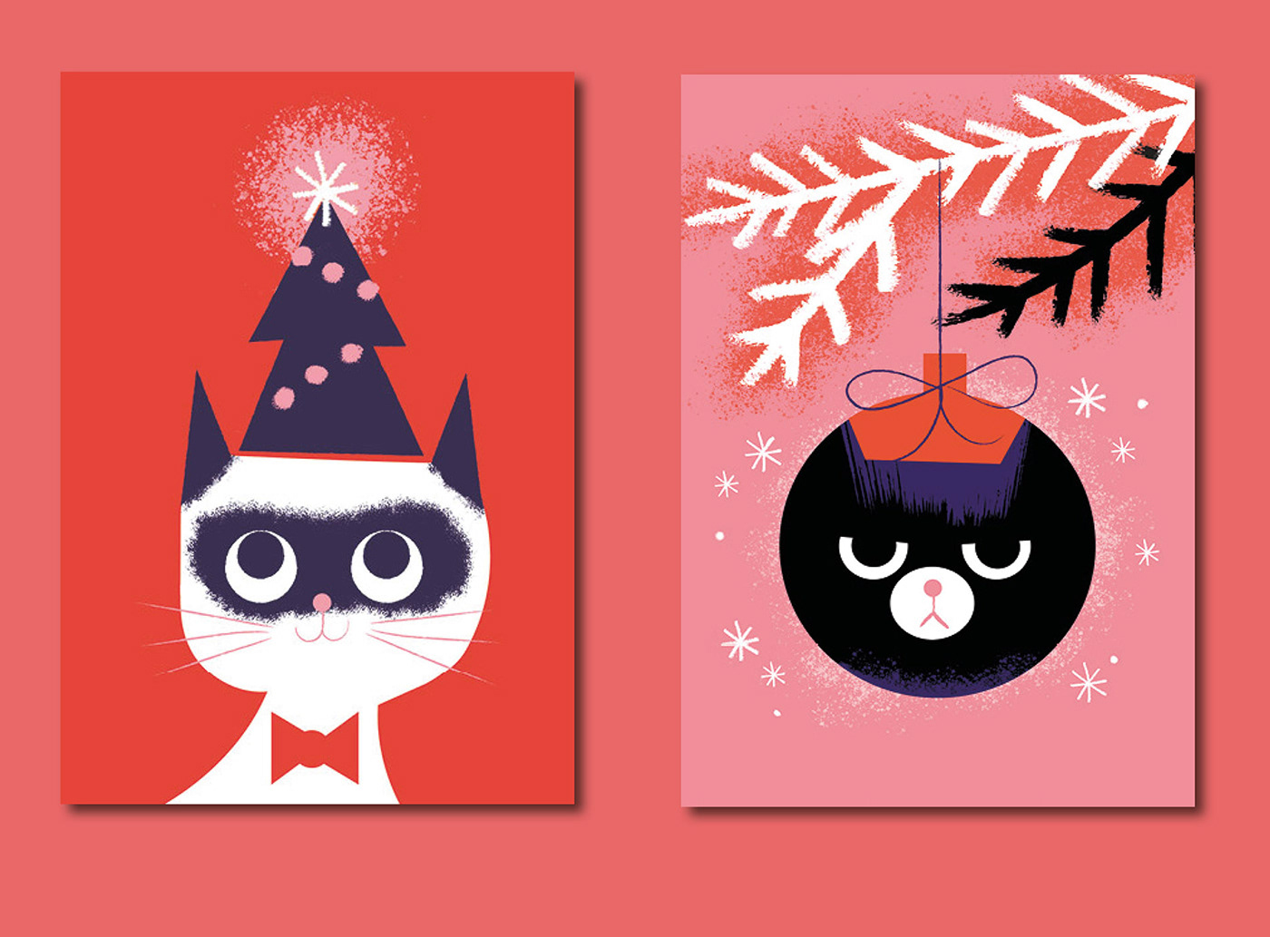 animals bah humbug card design Cat Christmas christmas card ILLUSTRATION  Jolly red xmas