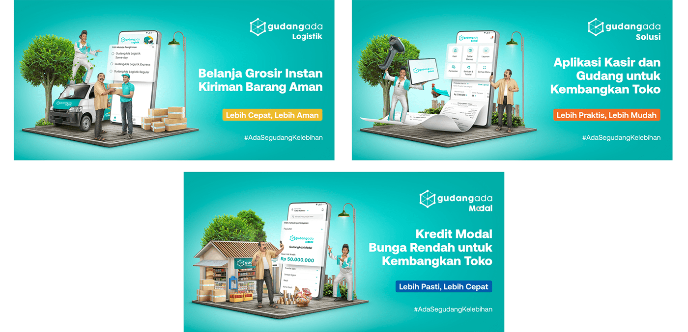 Advertising  app campaign Creative Retouching digital imaging  e-commerce indonesia Isometric key visual smartphone