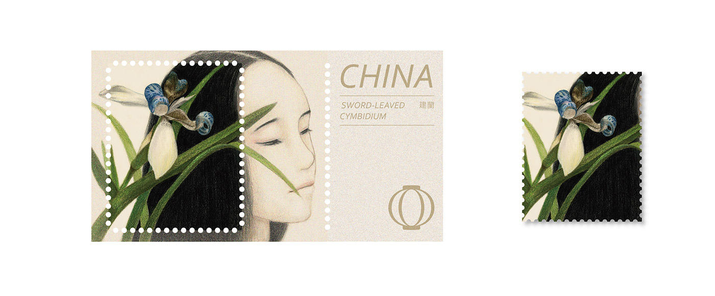 chinese Flowers stamp sticker