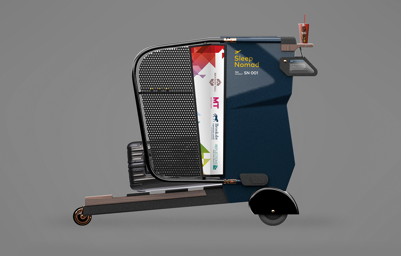 airport cart sleep rest passenger Travel transportation trolley industrial design  product design 