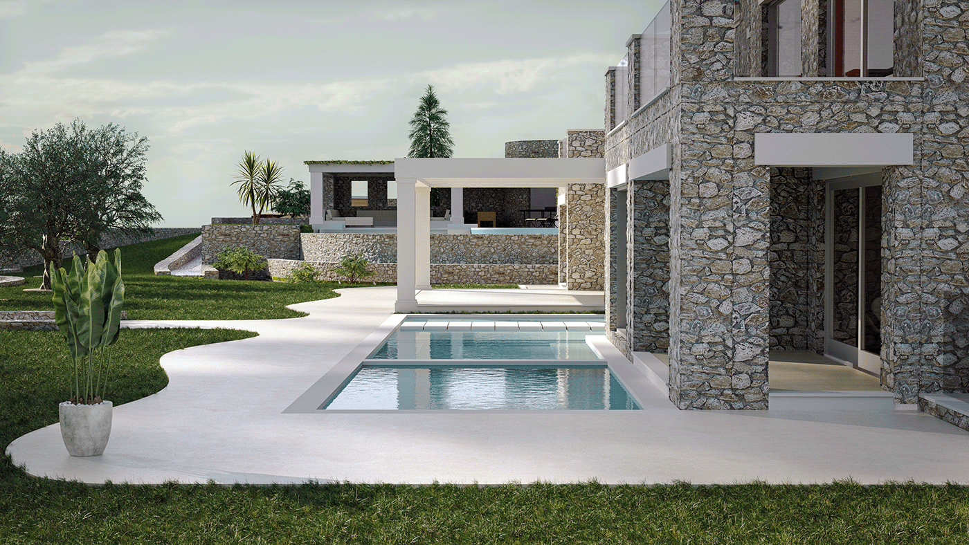 3D architecture ArcViz cinema4d corfu design exterior Greece katechis katehis Lookdev maxon modeling modern octane otoy Pool Render summer Villa visualization
