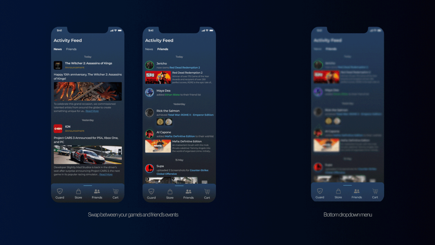 Epic Games Games Gaming Interface mobile Mobile app redesign Steam UX UI Valve