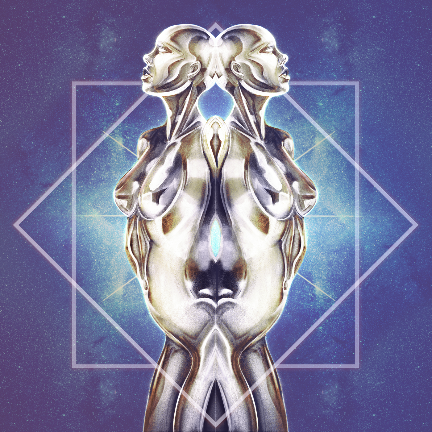 chrome woman 80s trippy psychedellic album cover Cover Art sexy Cyborg female form