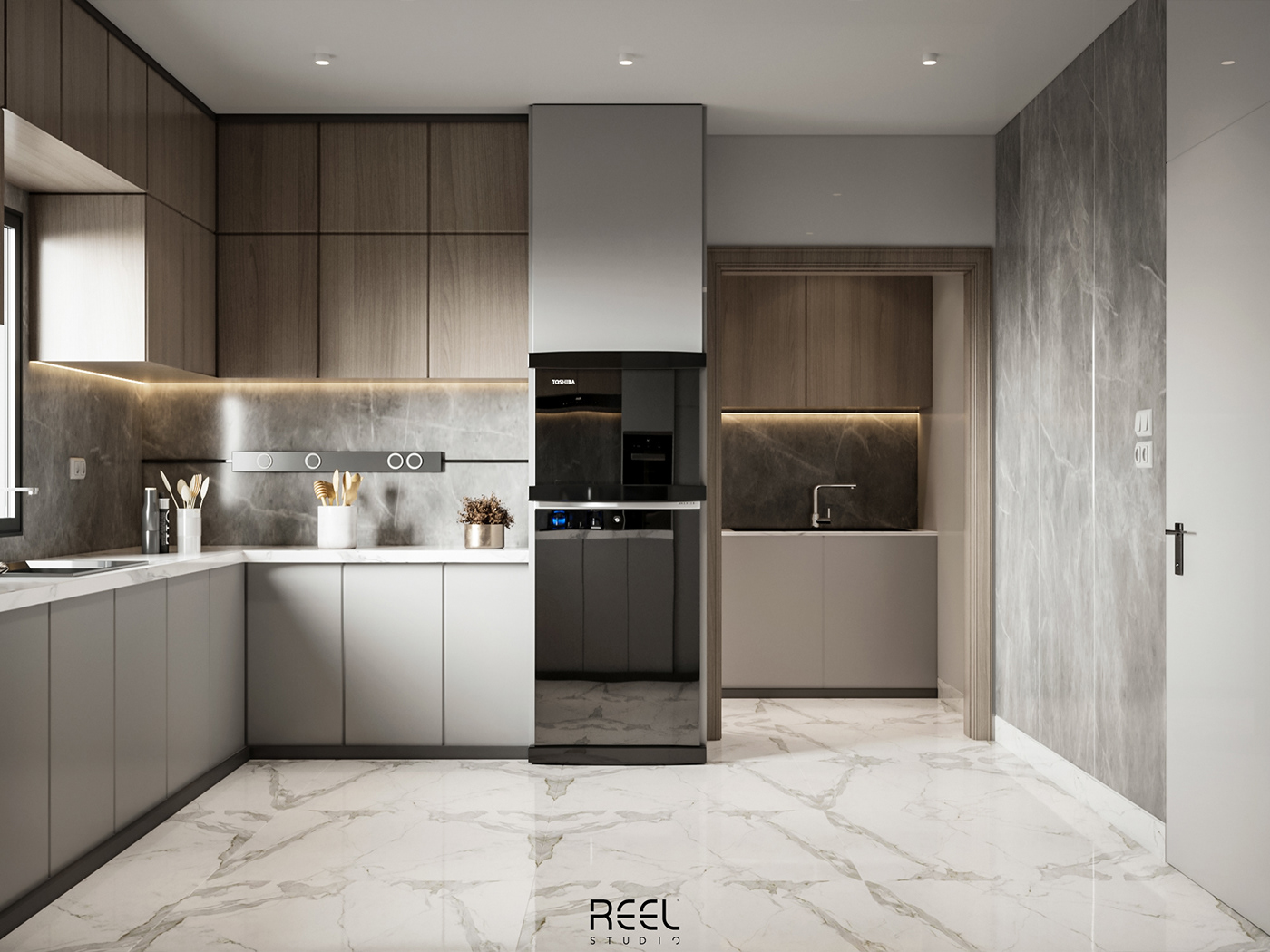 3D architecture art CGI decor design Interior kitchen minimal modern