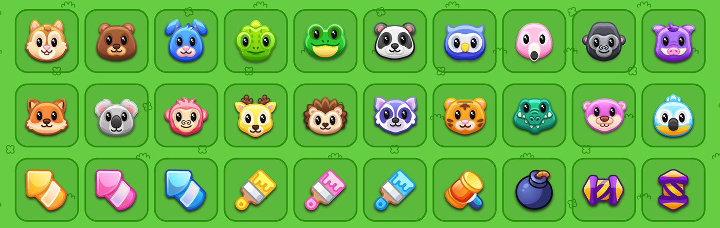 animals assets casual design Freelance game html5 match 3 mobile UI
