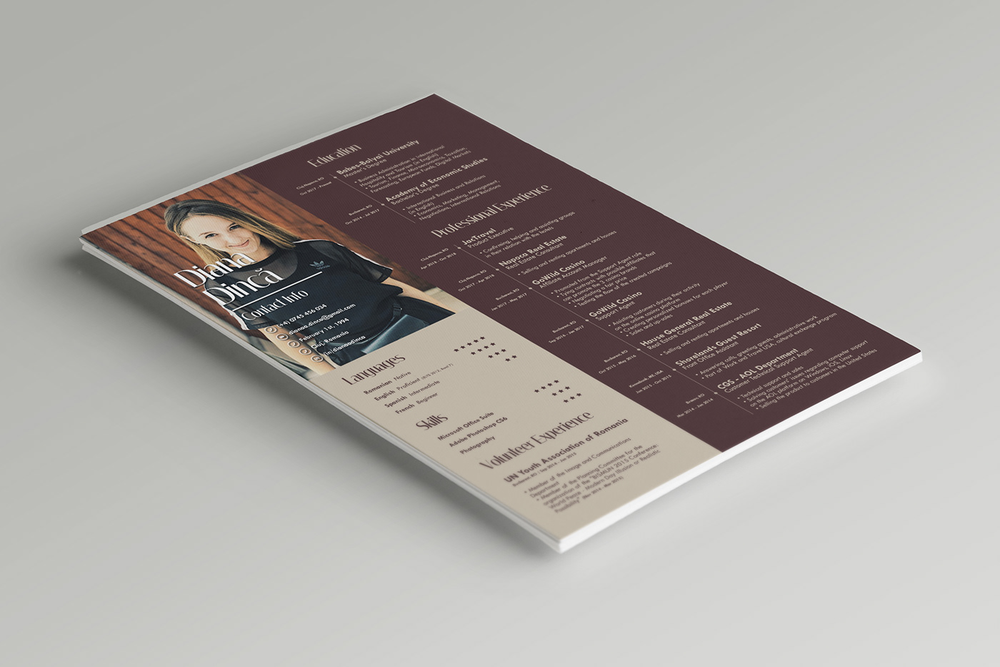 Resume design diana Dinca CV cluj jactravel casino brand ambassador