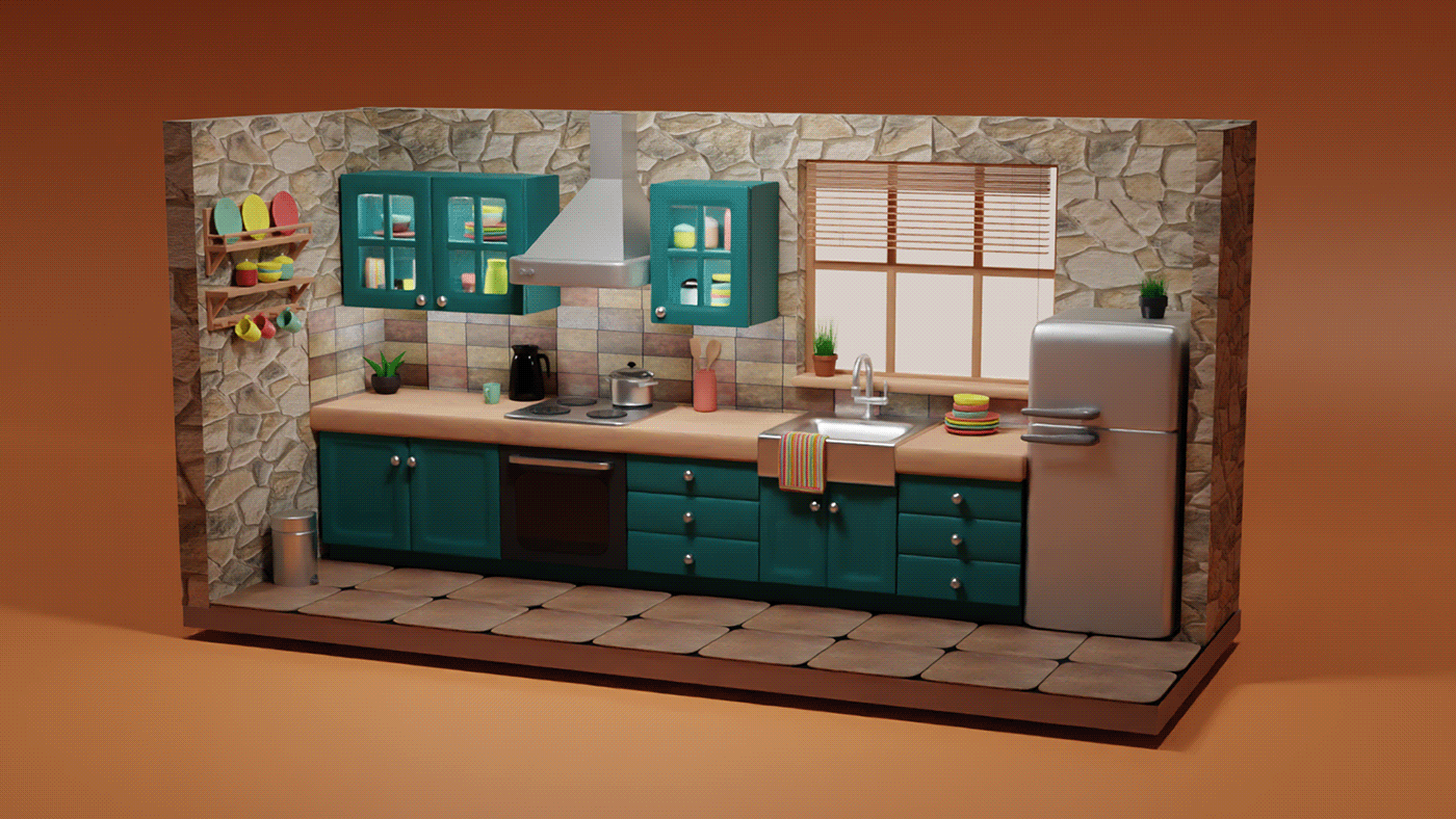 3d modeling blender Classic country Isometric kitchen kitchen design kitchen room Kithen Interior old house