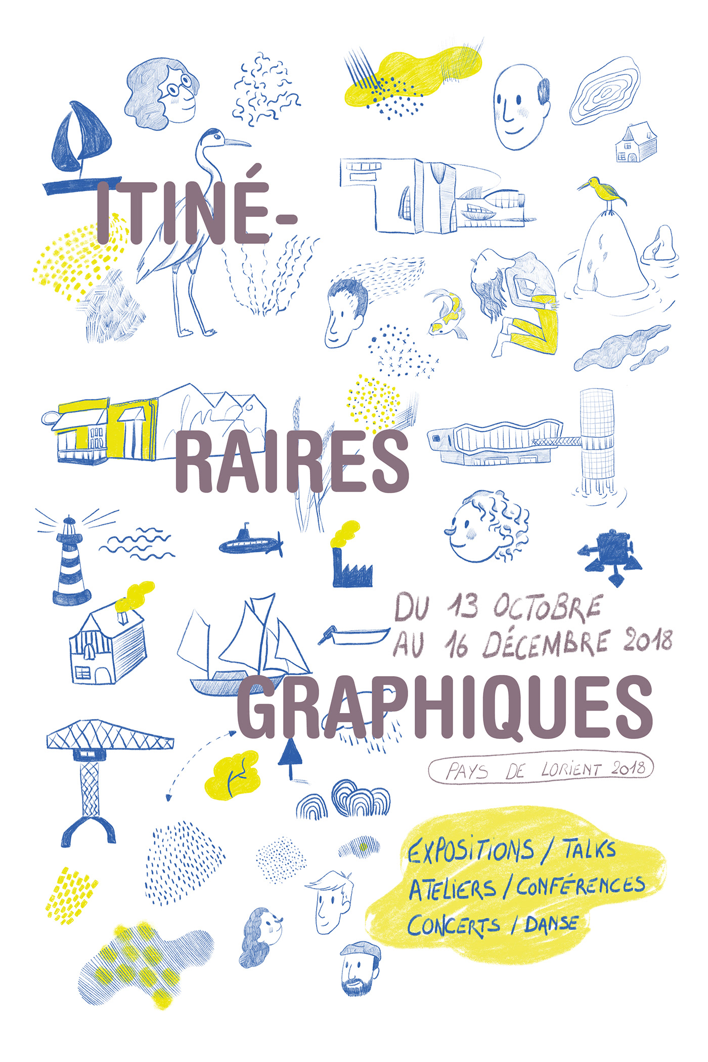 affiche avec illustrations pour le festival d'arts graphiques Itinéraires graphiques à Lorient 