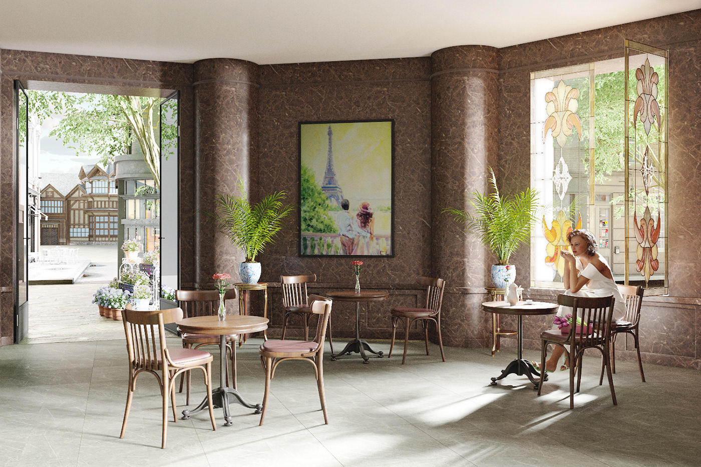 coffee table Render 3ds max visualization corona exterior interior design  cafe Retro