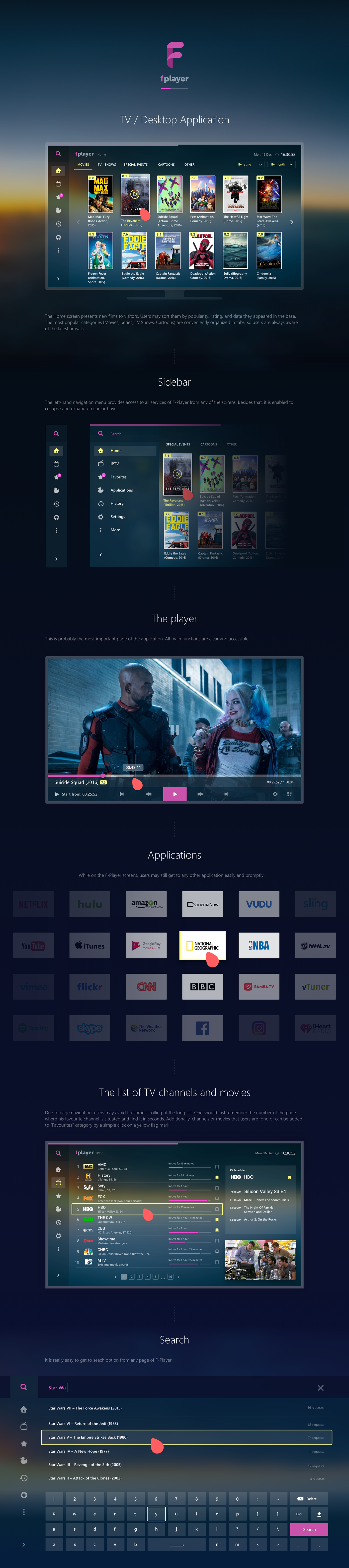 Application Films Interface movies player Show smart tv UI ux interaction tv app tv application