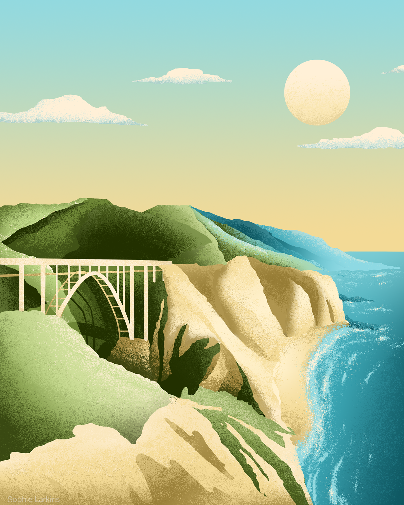 big sur California seascape LANDSCAPE ILLUSTRATION ILLUSTRATION  Landscape RoadTrip bridge Digital Artwork adobeawards