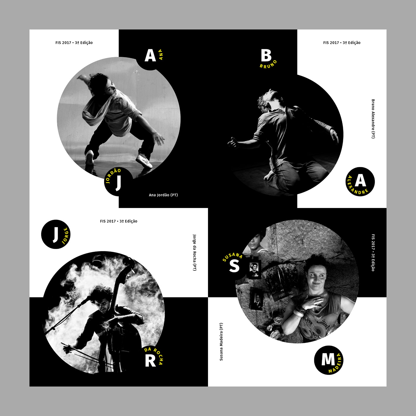 festival solo Performance visual identity circle circles grids yellow black White contrast