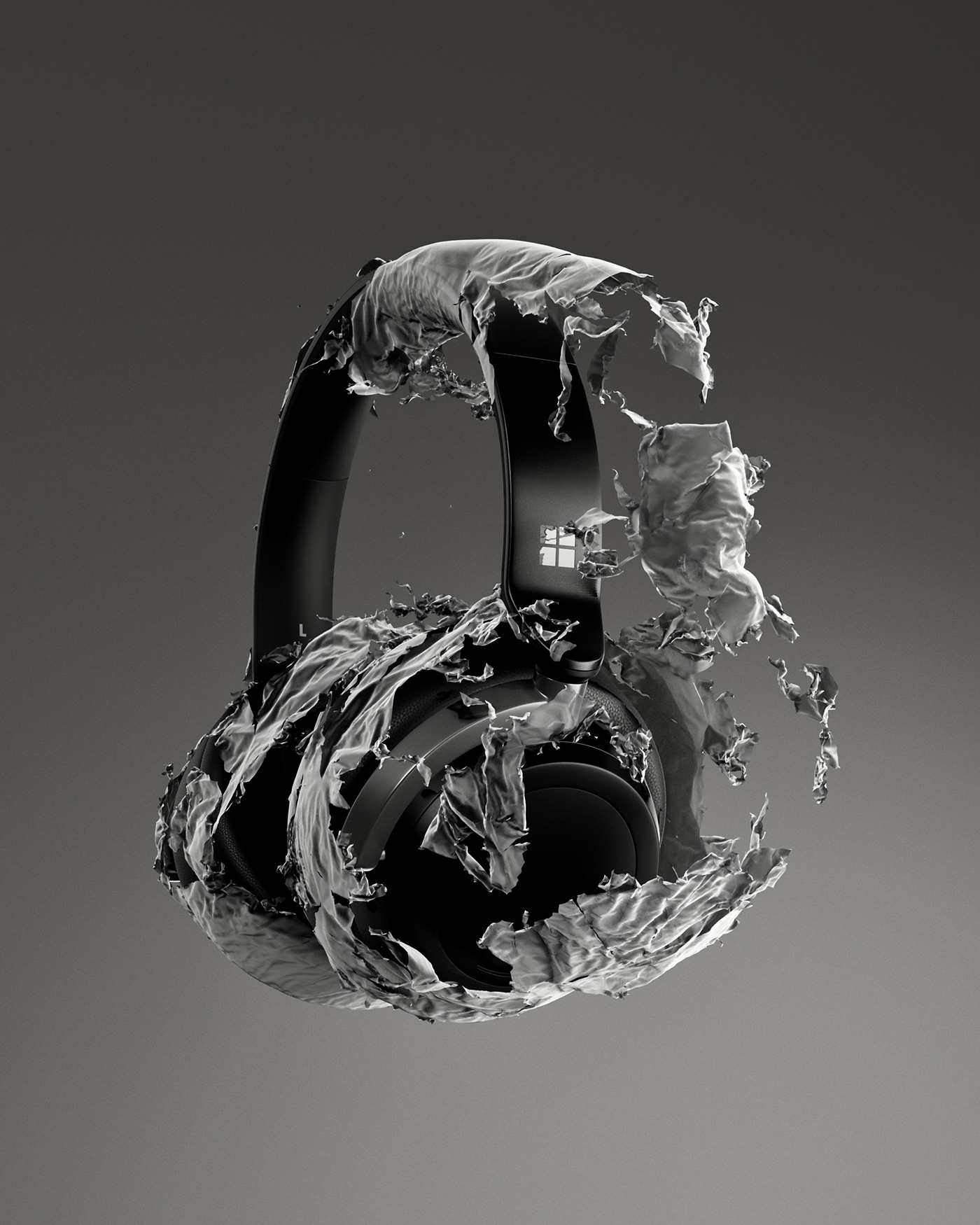 3D experimental headphones CGI houdini simulation Render visualization Microsoft