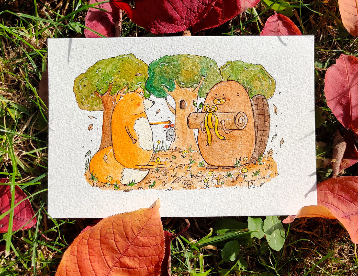 animals aquarelle artwork Drawing  ILLUSTRATION  painting   postcard postkarte watercolor Birthday