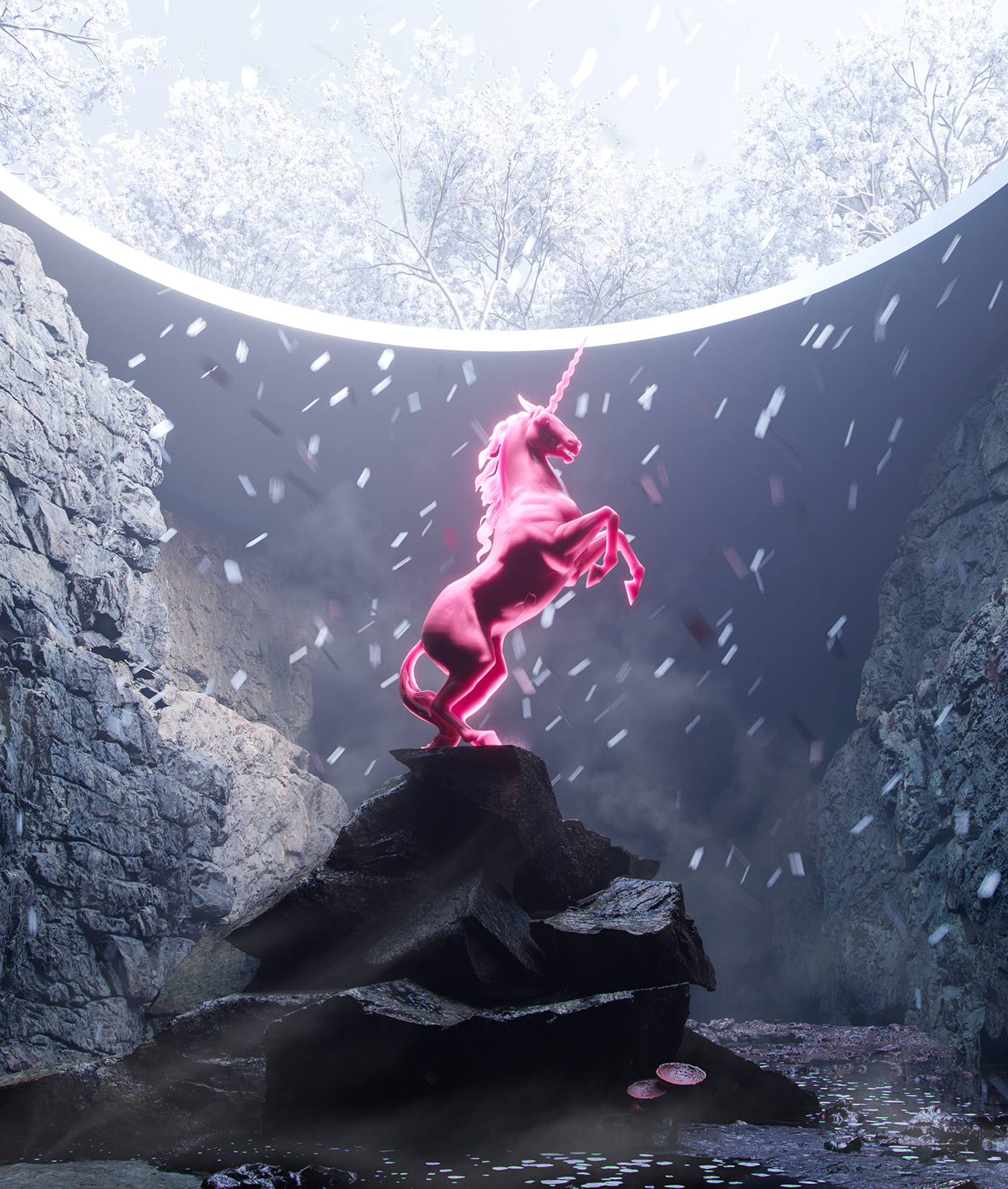 unicorn Mushrooms fantasy Fashion  Magic   pink visualization fog sakura graphics