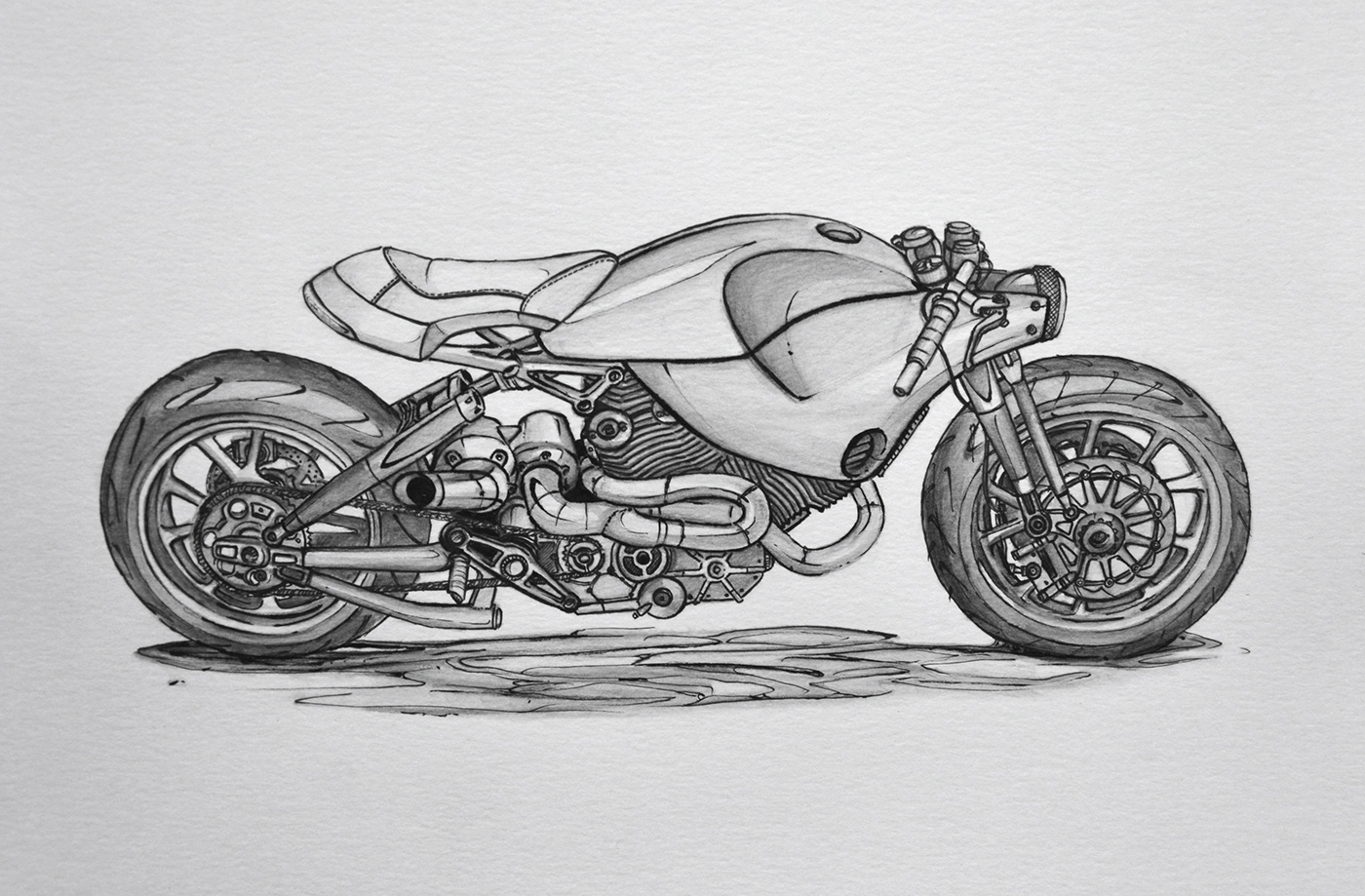 motorcycles cafe racer scrambler typo handmade watersoluble graphite concepts moto Vehicle transportation sketch design Retro sketchs