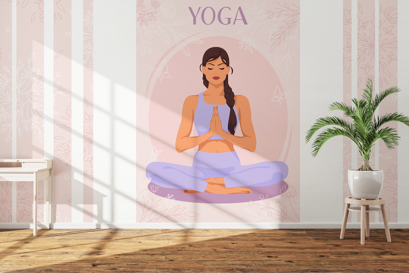 Health vector graphic design  adobe illustrator faceless Yoga girls sport Lotus meditation