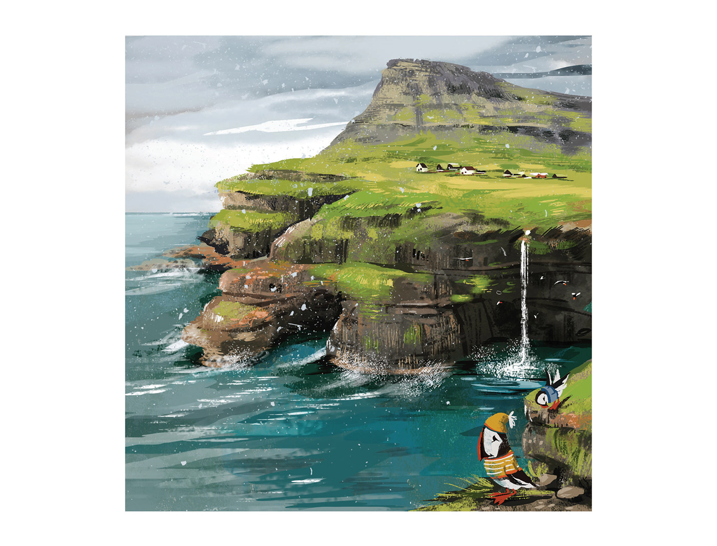 children illustration children's book faroe islands fjord ILLUSTRATION  illustrations Landscape Nature postcard