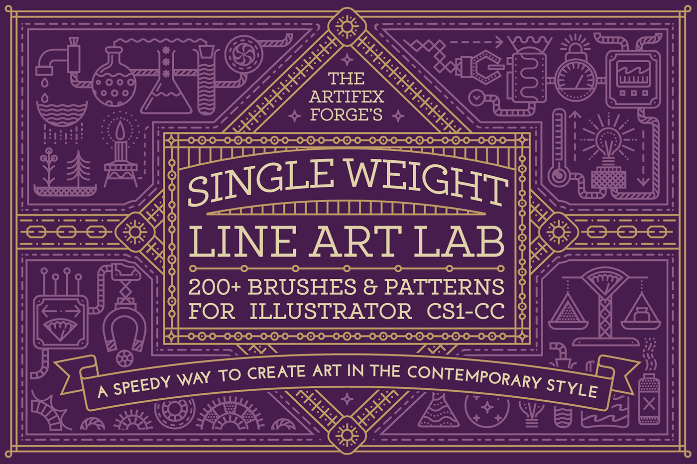 monoline line outline art vector Illustrator lab science brushes Patterns