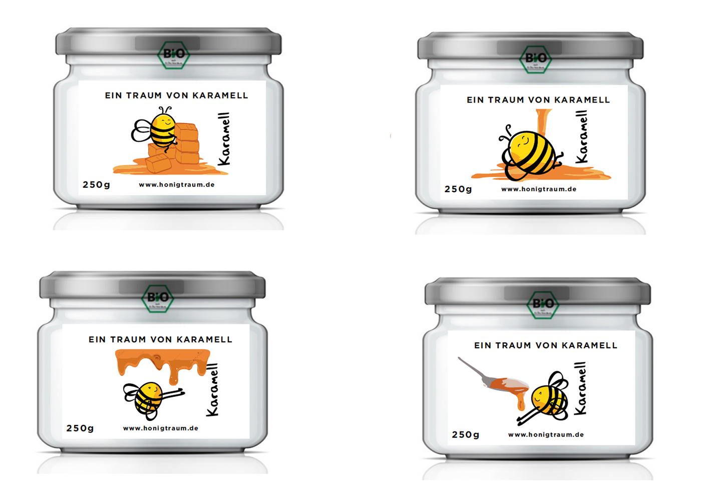 ILLUSTRATION  Etiketten honey Honig bee biene charakterdesign Erdnuss himbeer karamell