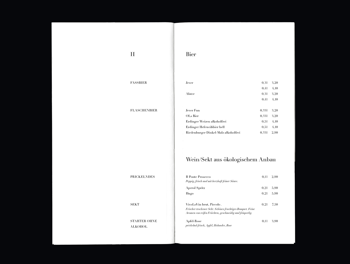 black White manu card design typography   editorial branding  rastaurant Food 