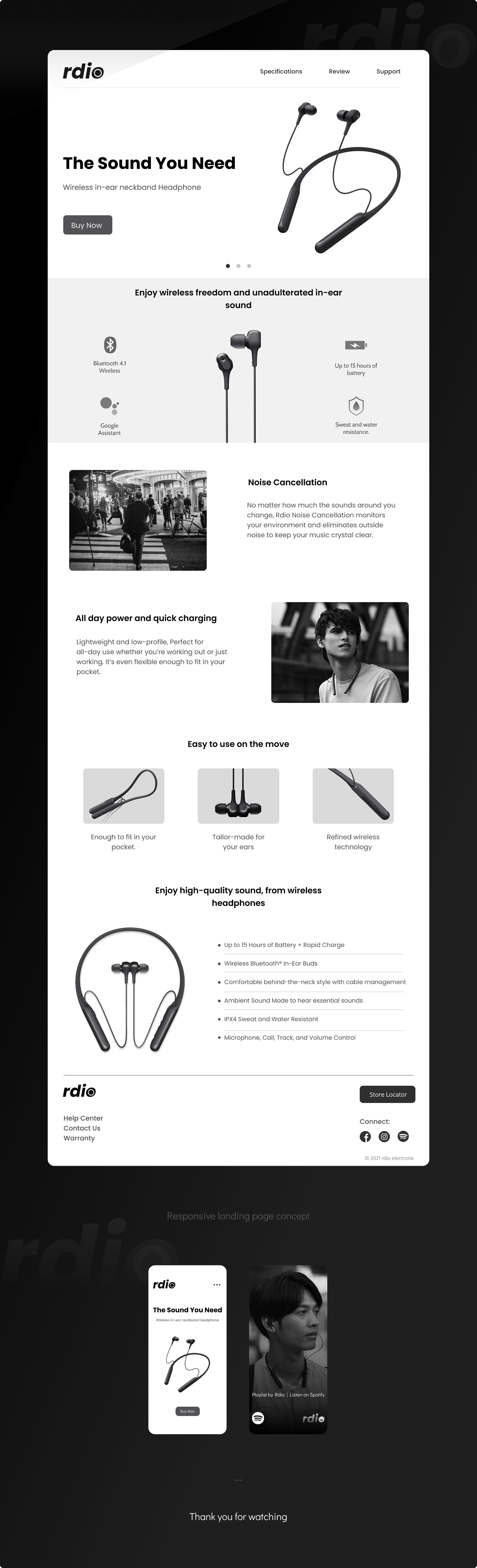 black concept design earphone Figma gray headphone landingpage Responsive Website