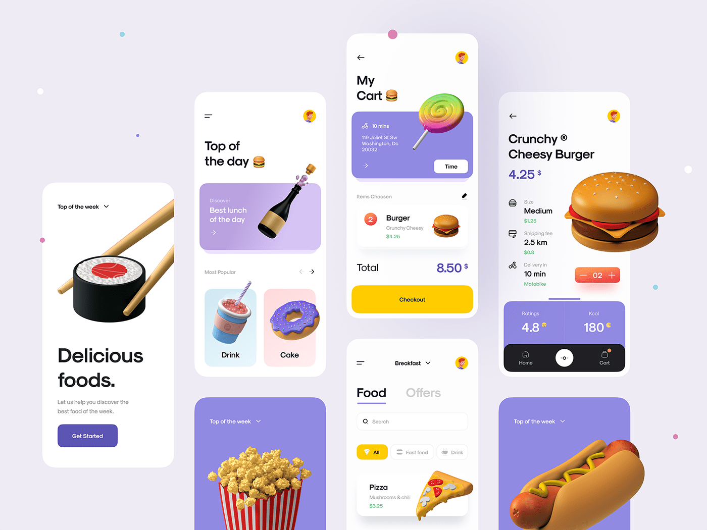 3D 3d design 3D illustration app burger delivery Food  mobile UI ux