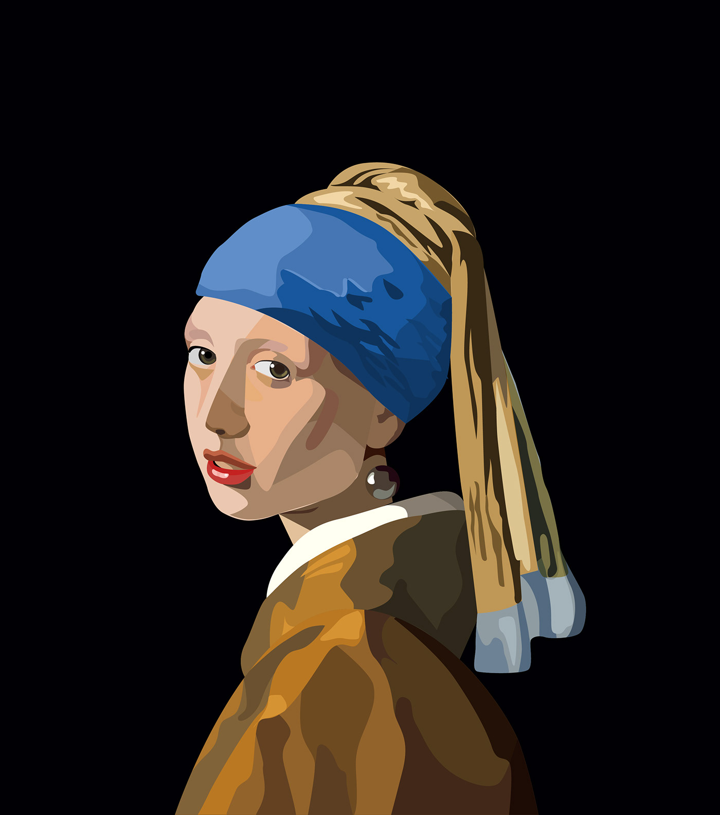 Digital Art  girl Jan Vermeer pearl portrait Vector Illustration World Classics
