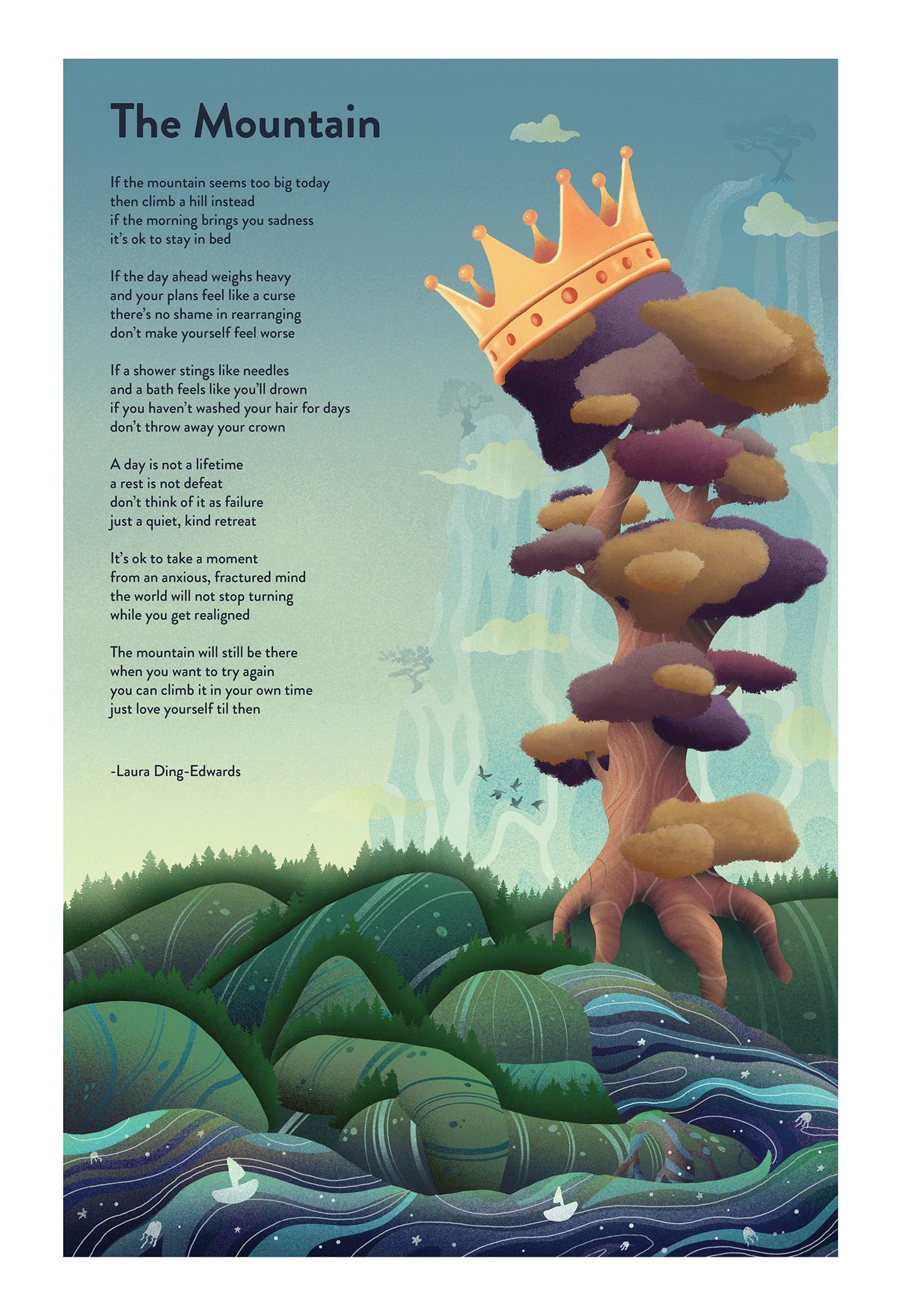 astronaught color design graphic ILLUSTRATION  iPad mountain poem poster Procreate