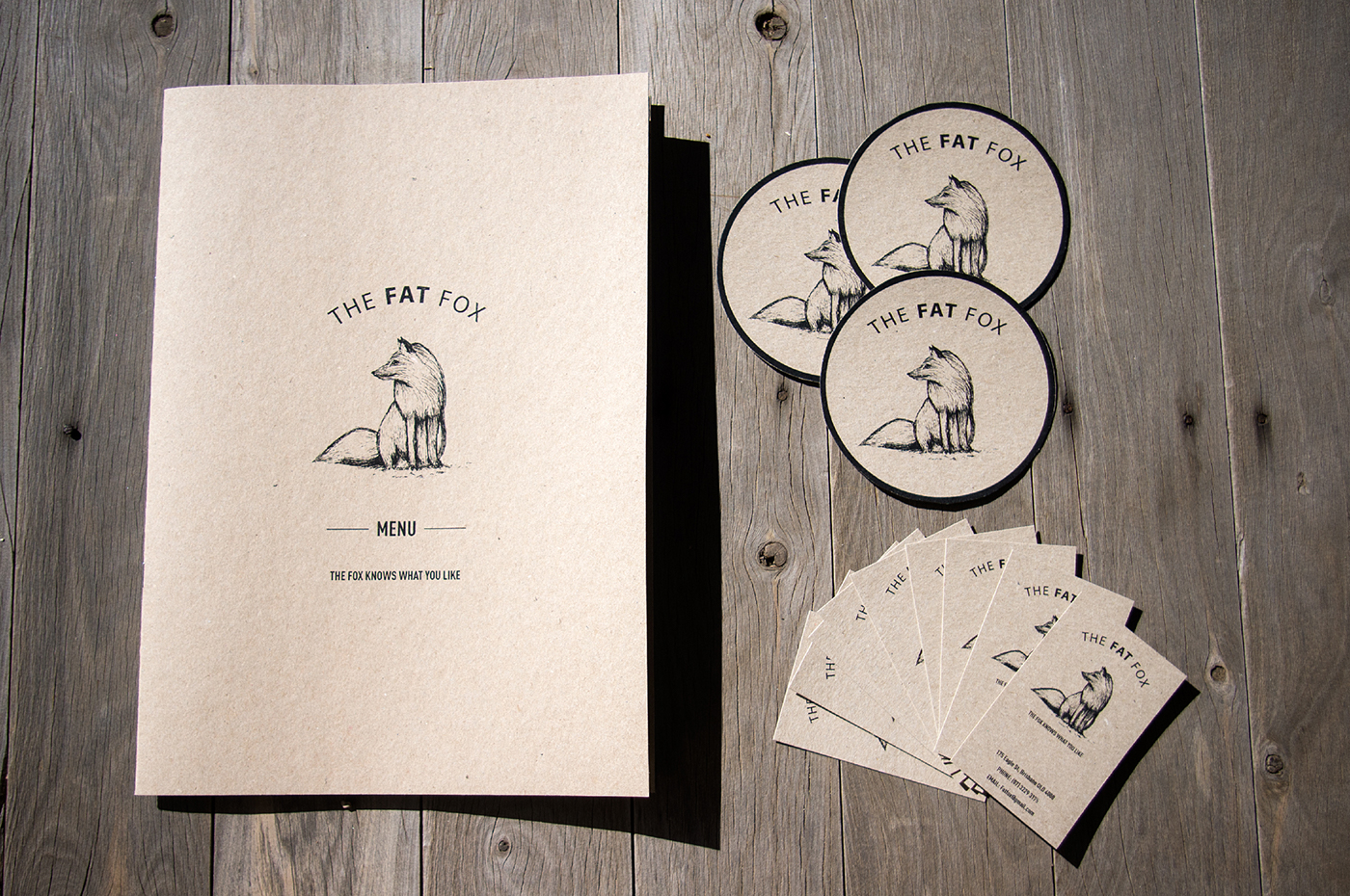 pen FOX animal cafe restaurant identity Business Cards menu coaster Coffee coffee bag pattern bag design brown rustic