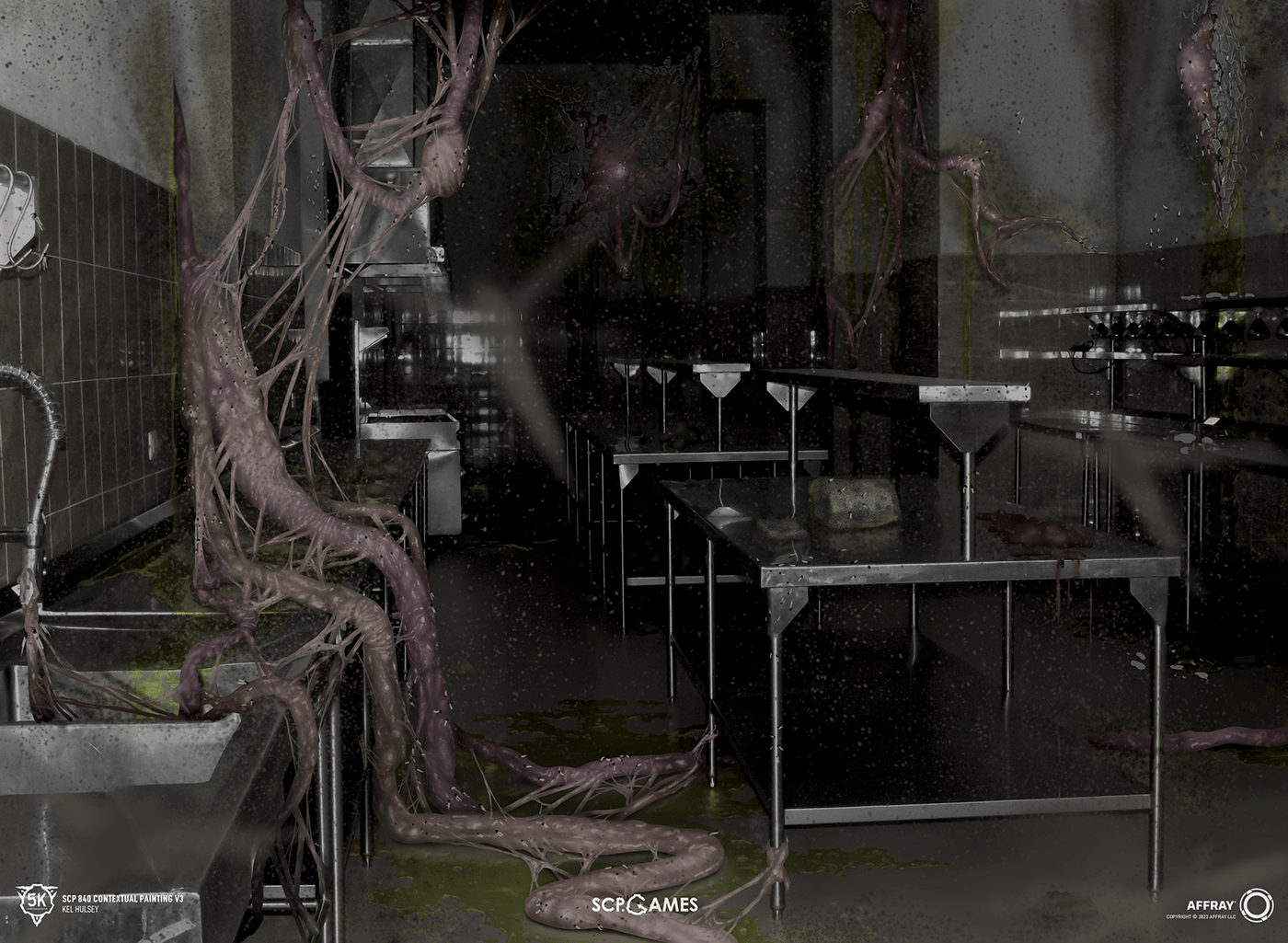 grotesque horror dark scp environment kitchen concept art contextual