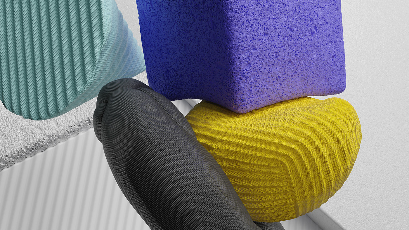 CGI design Dynamic fabric Foam minimal motion textile