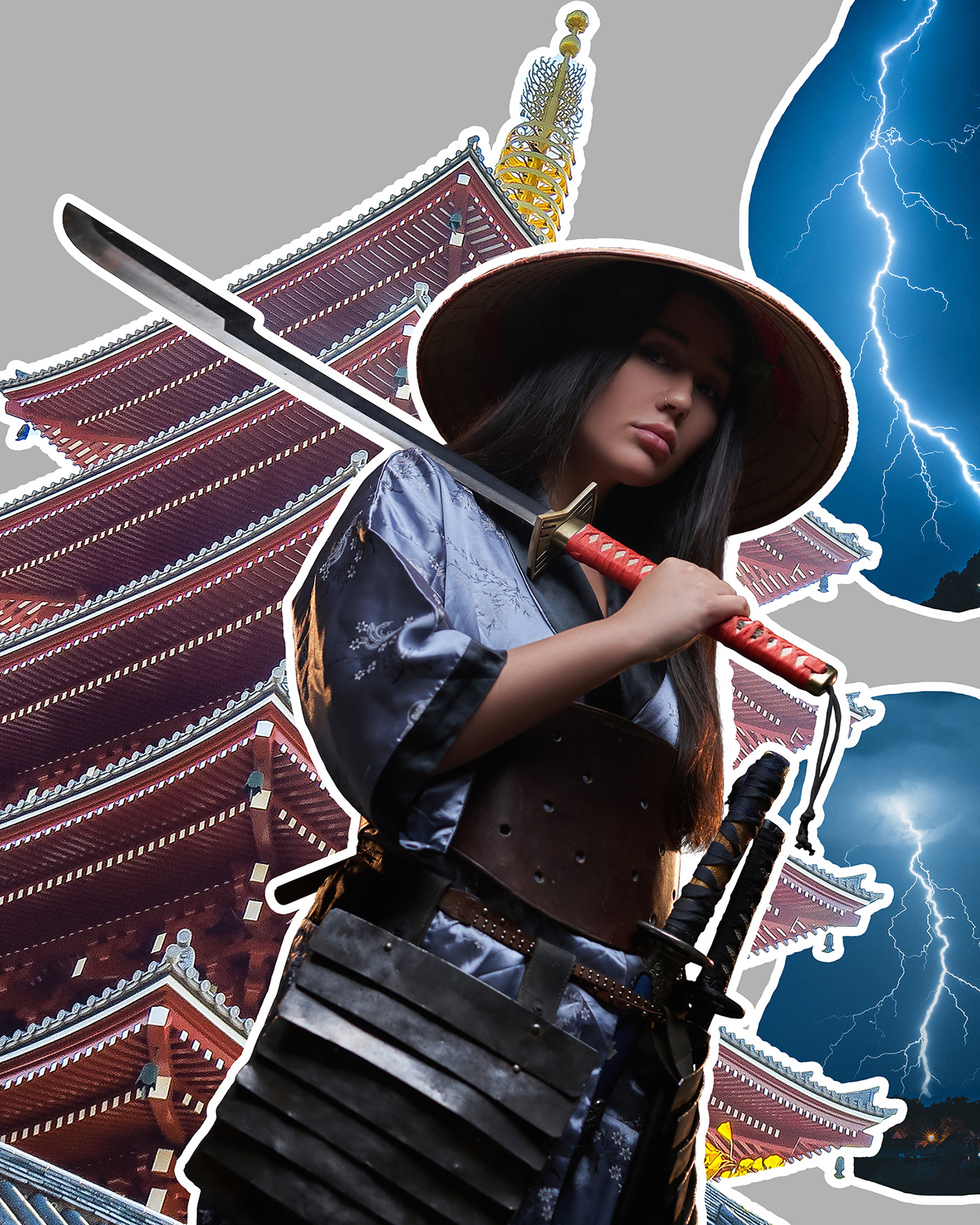 Adobe Photoshop Bushido katana Matte Painting Photo Manipulation  photoshop rain temple warrior