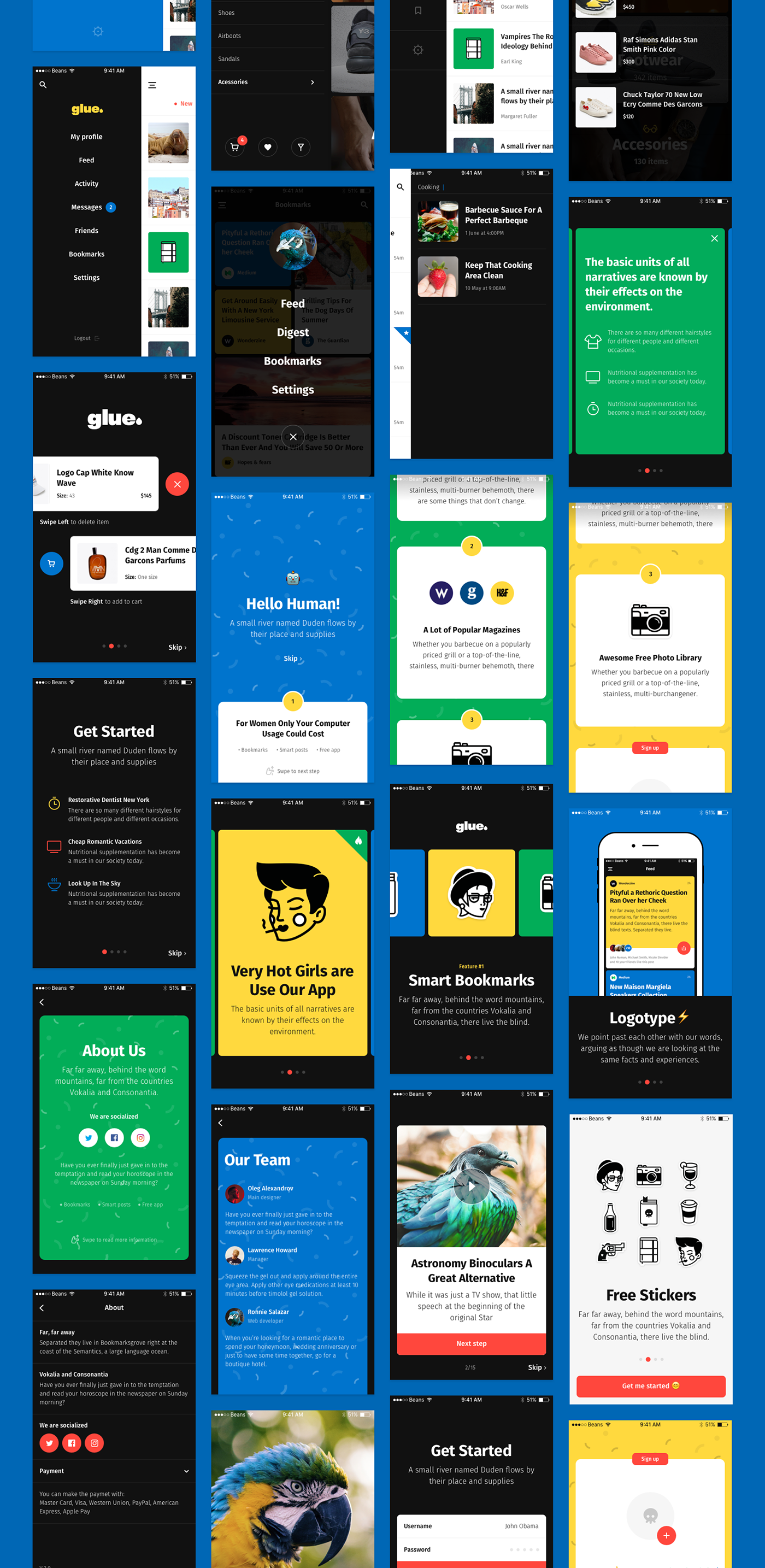 UI Mobile UI Kit ui kit mobile ios Ecommerce Blog social messenger profile walkthrough sign in sign up
